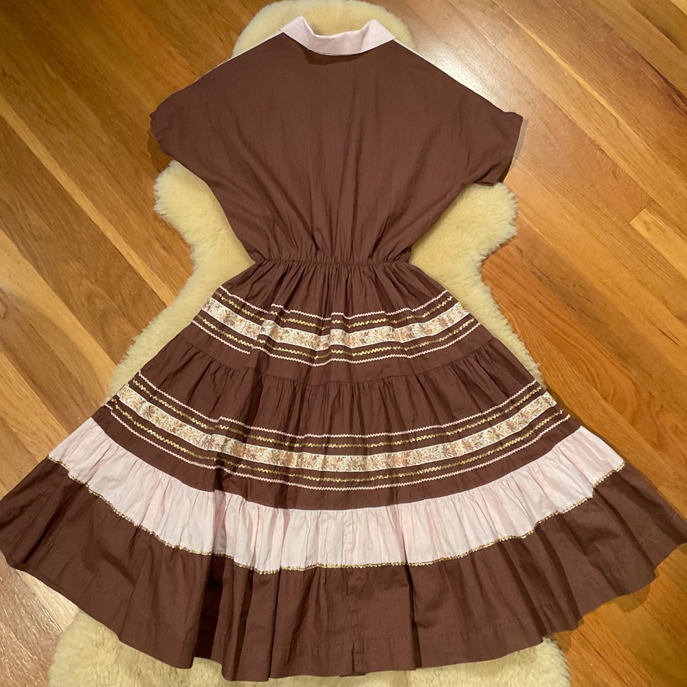 Vintage Peggy Lee brown and pink collared dress - Picture 2 of 11